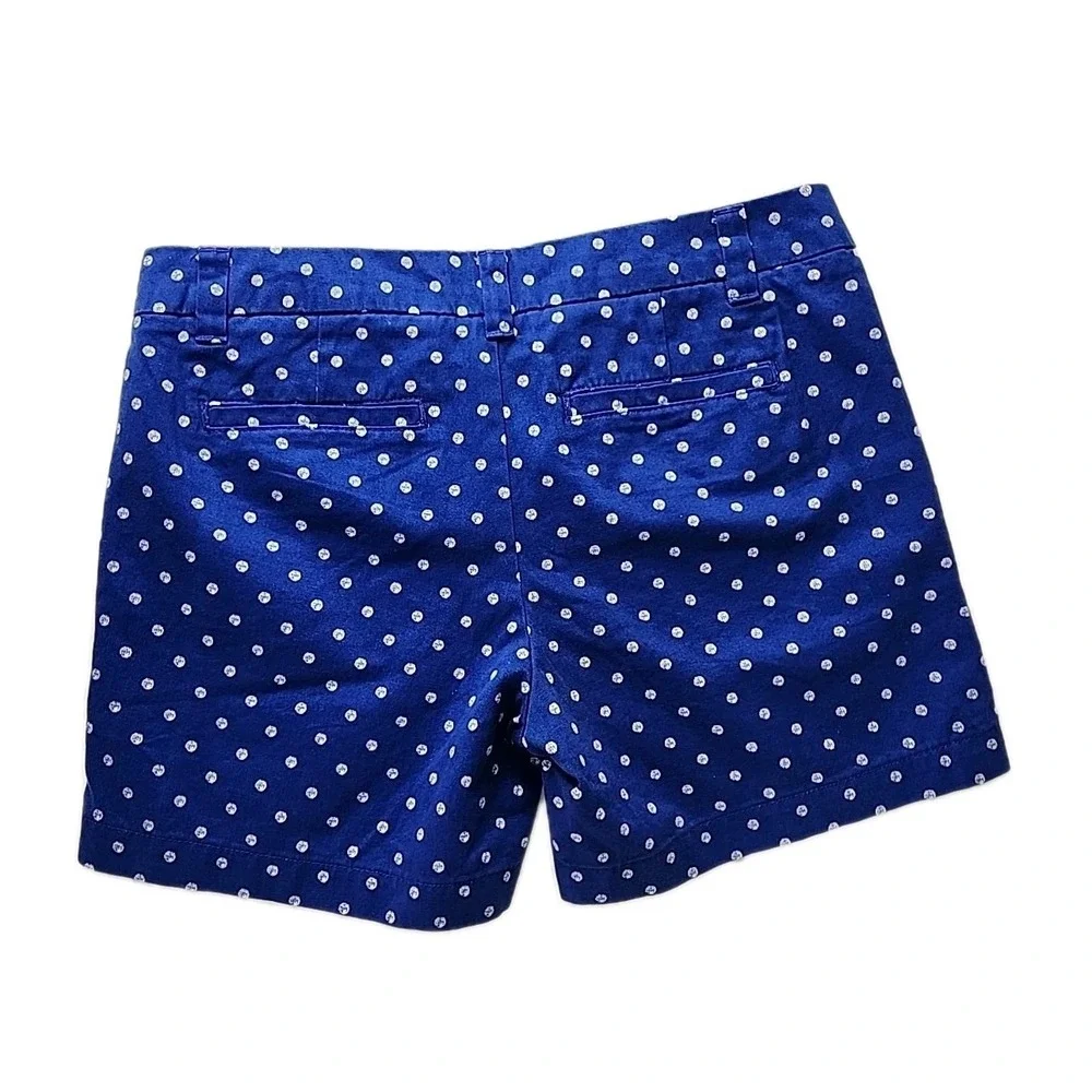 Merona‎ Women's 2 Chino Shorts Blue w/White Poka Dots 100% Cotton Mid-Rise CUTE!